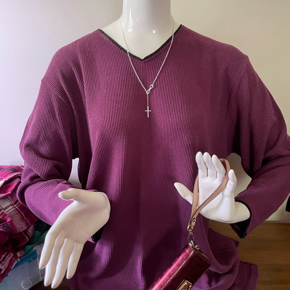 Roaman's Rich Plum V-Neck Sweater